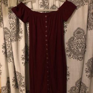 burgundy off the shoulder tight dress